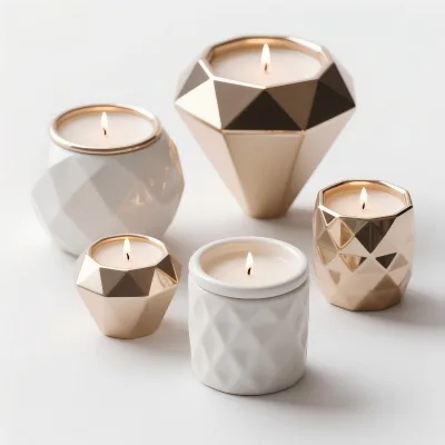 Diamond Shape Ceramic Candle Jar - 3D Hand-Painted Faceted Design, Custom Bulk Order for Modern Home & Wedding Gift Supply