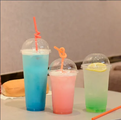 Transparent Pet Plastic Milk Tea Cups With Lid  Suitable Hot and Cool Drinks