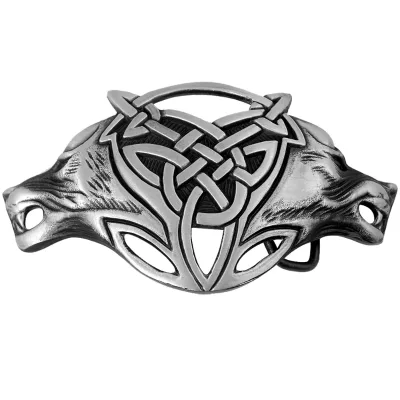 Wowei New Design Fashion Metal Animal Viking Double Wolf Head Cool Belt Buckle Unique for Men Accessories