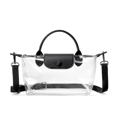 New Womens Transparent Barrel-shaped Stadium Crossbody Bag Nylon Lining Zipper Closure Single Strap Small Size for Music Events