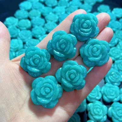 Gemstone Carved Amazonite Flower Shape Pendant With Turquoise