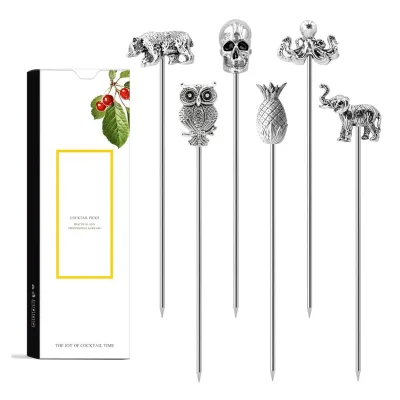 Old Fashioned Metal Cocktail Picks for Drinks Vintage Cocktail Pin Bar Accessories for Drinks 4.6" Toothpicks Cocktail Garnish