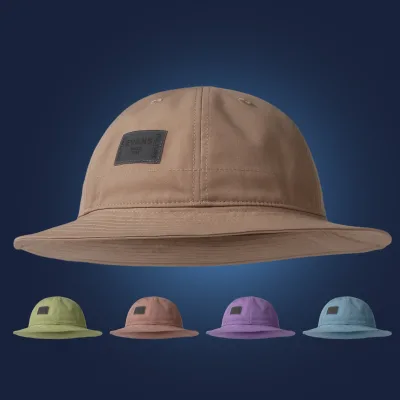 UPF Sun Protection Lightweight Quick-Dry Classic Bucket Hat with Leather Patch Logo, Woven Label & Adjustable Strap