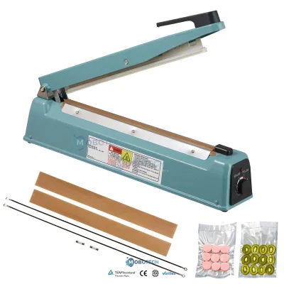 Mobotech Manual Seal Machine Adjustable Heating Mode for Beverage Packaging Portable Poly Bag Sealing Machine (Stainless Steel)