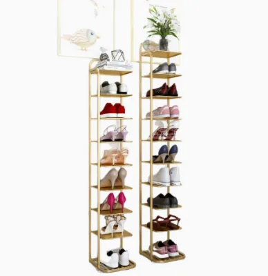 Custom Rustic Metal Vertical Shoe Rack Space-Saving 8-Pair Storage Organizer for Narrow Entryway Bedroom Kitchen Bedding
