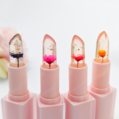 OEM Your Logo Cute Lip Stick With Pink Packaging Tube Luxury Color Changing Lip Balm Clear Crystal Flower Lipstick Lipgloss