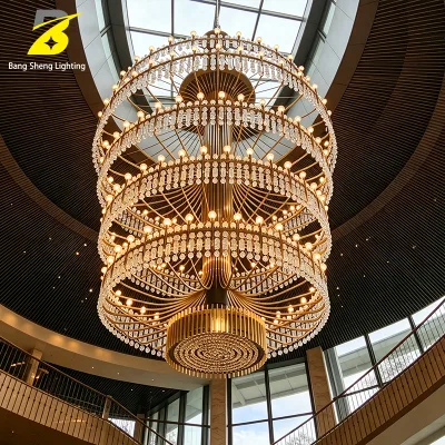 Multi Layer Ring Crystal Chandelier Crystal Metal Modern Light Luxury Style Hotel Atrium Villa High Ceiling
