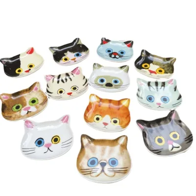 2pcs Creative Cat Face Ceramic Seasoning Dish Cartoon Cat Soy Sauce Dish