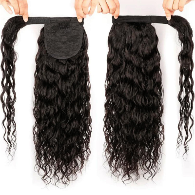 Europe and the United States Real Hair Real Hair Wig Water Wave Ponytail velcro Ponytail
