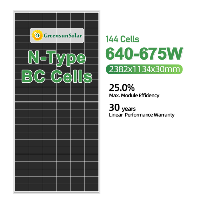 Higher Energy Density New Technology BC Cell Solar Panels 640W 650W 660W 670W N-Type Paneles Solares PV Module for Sale