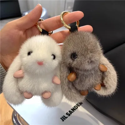 New Luxury Plush Cute Plush Rabbit Keychain Soft Fluffy Bunny Fur Pompon Pendant for Women Car Bag Keychain & Jewelry Gift
