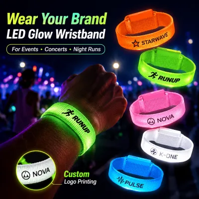 Interactive LED Glow Wristband Flashing Bracelet With Custom Logo Printing For Exhibition Show Concert Marketing