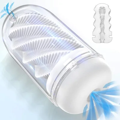 Men's Self-priming Multi Speed Vibrating Masturbation Cup Breathing Valve Design Spiral Channel TPE+ABS+PC9 Material Transparent