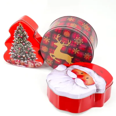 Personalized Printing Custom Metal Tin Cans Tree Shape Christmas Tin Box for Gift Packing Galvanized Iron Pot