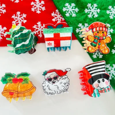 Christmas Hair Claw Clips Santa Claus Snowman Christmas Tree Bell Jaw Clip Festive Holiday Updo Hair Accessories for Women Girls