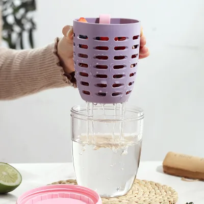 Ins-style Portable PP Material Fruit Salad Cup Cartoon Pattern Office Workers High-appearance Fork Spoon Picnic Double-layer