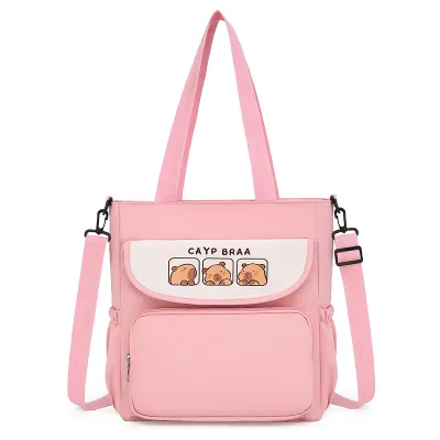Casual Travel Capybara Lightweight Hand Bag Large Capacity Custom Logo Tote Bag External Students School Use Canvas Shoulder Bag