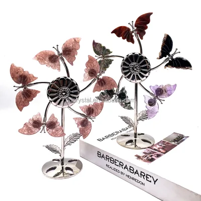 Wholesale Natural Mixed Material Quartz Rotating Butterfly Ornament Healing Crystal Butterfly for Feng Shui Decoration