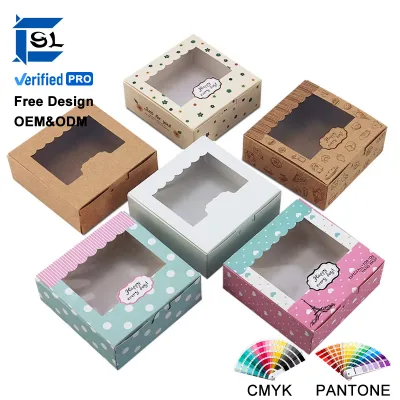 Customized Design Print LOGO Cardboard Packaging Boxes for Candy Chocolate Takeaway Cookies Small Kraft Paper Box with Window