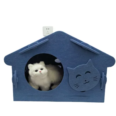Handmade Felt Foldable Cat House Peekaboo Pet Cave With Catnip Toys for Multiple Large Cats Provides a Cozy Indoor Retreat