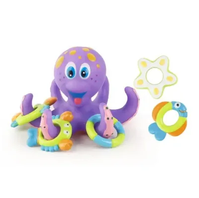 Hot Sell Floating Purple Octopus with 5 Hoopla Rings Interactive Baby Bath Toy