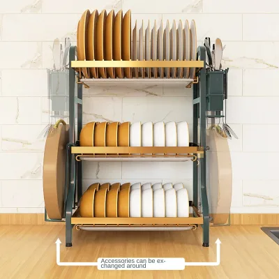 Double-layer Kitchen Rack Plate Drying Rack Three-layer Multifunctional Bowl Rack Chopsticks Storage Box Bowl Cabinet