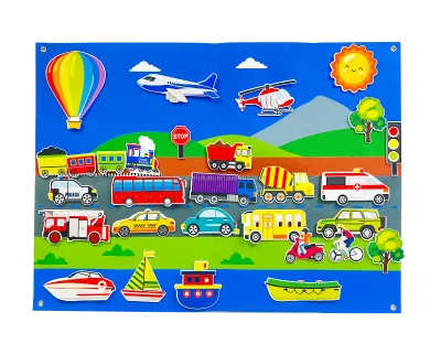 Preschool Educational Felt Story Board Set with Traffic Transportation 29 Pieces for Kids Learn Car Bike Ship Airplane Train