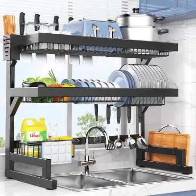 Multilayer Metal Kitchen Sink Storage Rack Integrated Dish Rack Countertop Household Metal Rack
