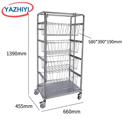YAZHIYI Disinfection equipment Chart Trolley With 4 Removable Storage Baskets Silent Brake Wheels For Hospital Ward Clinic