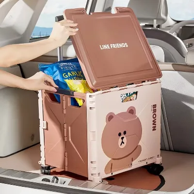 Korean Cartoon Printing Rolling Crate Foldable 4 Wheels Shopping Climbing Cart Supermarket Shopping Cart with Wheels
