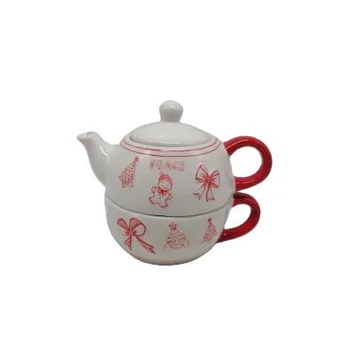 Custom Ceramic Christmas Bowknot Tea Cup Set Tea Cup and Saucer Sets Tea for One Teapot and Cup Set for Christmas