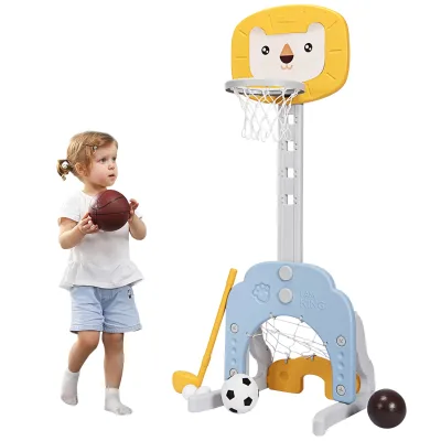 Adjustable Height Kids Basketball Hoop with Soccer Goal Ring Toss Golf Play Set,height Adjustable Basketball Hoop Stand for Kids