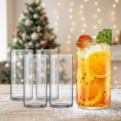 JY Highball Glasses Set 4 400ml Borosilicate Glass Long Tumbler Cocktail Shochu Juice Milk Liquor Beer Stable Tall