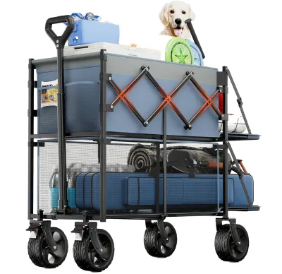 Heavy Duty 400L Extra Long Extender Large Capacity Folding Double Layers Wagon Camping Outdoor Cart