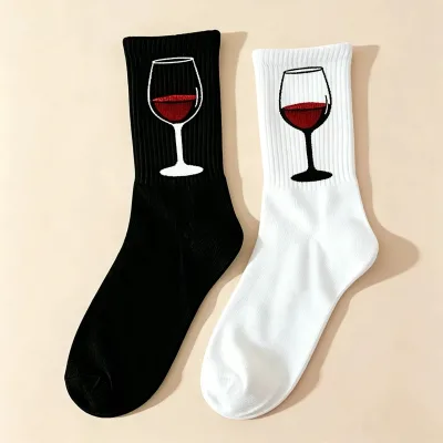 Fashionable Individualistic Male-female Couple Ankle Socks with Red Wine Cup Pattern Socks