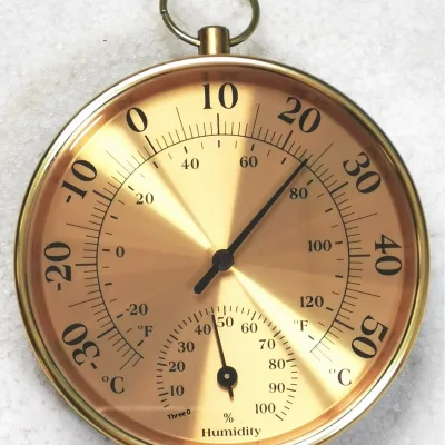 TH9100G 10 cm Diameter Analog Thermohygrometer with Gold-Rimmed Gold-Plated Dial and European-Style Design