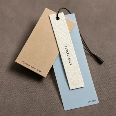 Luxury Recycling Garment Hangtag Custom Emboss Deboss Logo with String Print Fabric Card Paper Hangtags for Clothes Jacket Cap