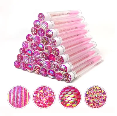 Reusable Eyelash Brush Tube 40pcs Diamond Eyelash Wands Eyebrow Brush Replaceable Dust-proof Sparkling Broken Diamond Bottom