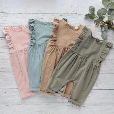 Custom Summer Cotton Linen Flounce Toddler Girl Romper Jumpsuit Kids Clothes Girls Jumpsuit Playsuit