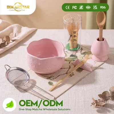 Classic Whisk Set  Glass Customization Pink Bamboo Chasen Ceramic Matcha Coffee Tea Set