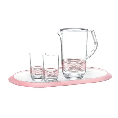 Rose Gold Loop Tableware Pitcher, Tumbler, Nuts Bowls, Serving Tray Acrylic Cups