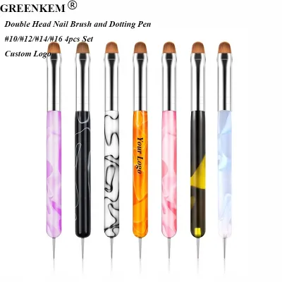 4pcs Set Dual Head Nail Art Brush Ripple Pattern Acrylic Holder Dotting Pen and Nail Brush