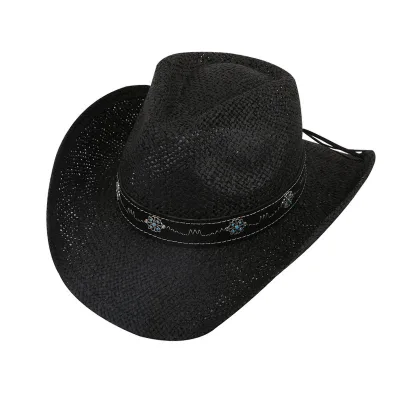 Vented Black Cowboy Hats Paper Straw Hard Hats