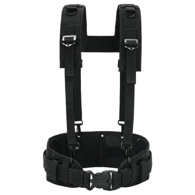 Tactical MOLLE Compatible Padded Battle Belt Lightweight H-Harness with Detachable Suspenders for Patrol Training Outdoors