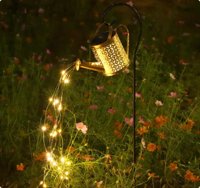 Solar Forged Iron Hollow LED Lamp Sprinkler Function IP65 Waterproof Shower Lamp Rechargeable Sensor Control Outdoor Garden