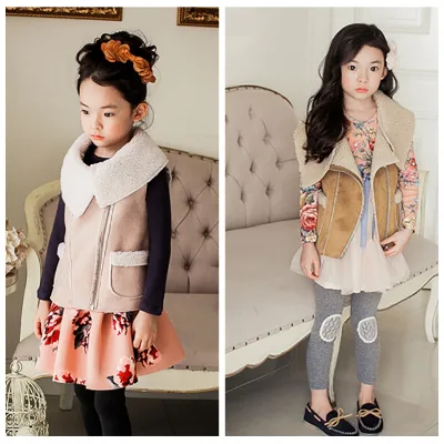 China Suppliers Child Sleeveless Faux Fur Waistcoat Girls Knit Vest