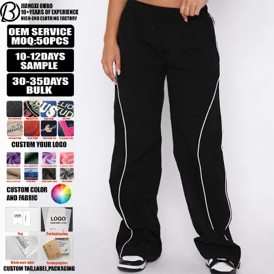 Street Wear Regular Fit Elastic Waist Anti-Wrinkle Waterproof Light Weight Cotton Women Oversized Workout Straight Trackpants