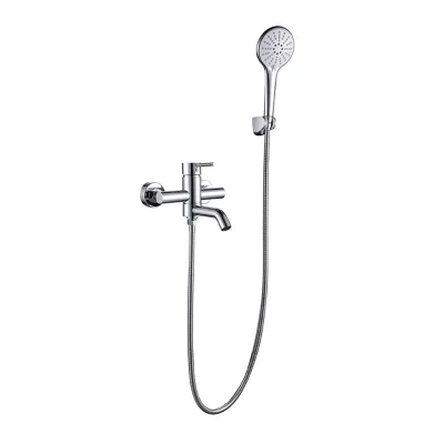 Wall Mounted Chrome Bathtub Faucet Single Handle Handheld Shower Set Tub Spout Flexible Hose Wall Bracket Modern Bathroom
