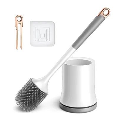 Bathroom Compact Toilet Scrubber Accessories with Tweezers and Ventilated Holder ABS Toilet Bowl Brush Holder Set