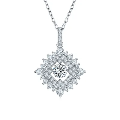 Custom Geometric Round Moissanite Necklace in 925 Sterling Silver With Deluxe Square Zirconia Pendants